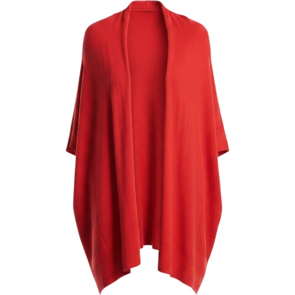 Scarlet Red Open Front Poncho Sweater by Picadilly Canada One Lagenlook READ